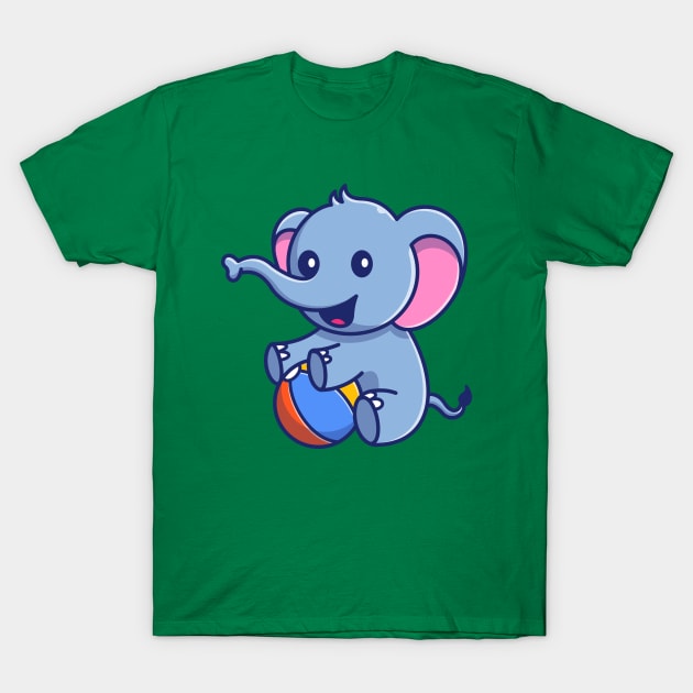 Cute Elephant Playing Ball Cartoon T-Shirt by Catalyst Labs